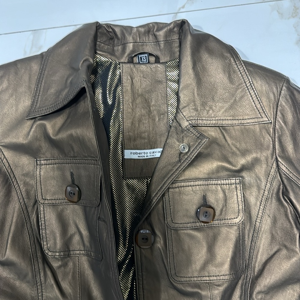 Beautiful Roberto Cavalli leather copper brown jacket blazer, 💯 authentic - Picture 3 of 4